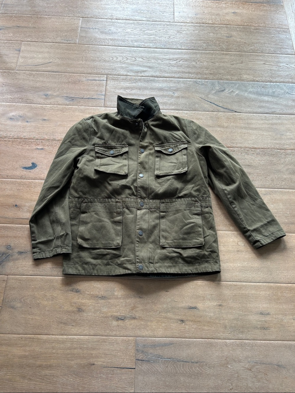 Hidden Jeans Reversible Military Field Zip Jacket in Dark Olive